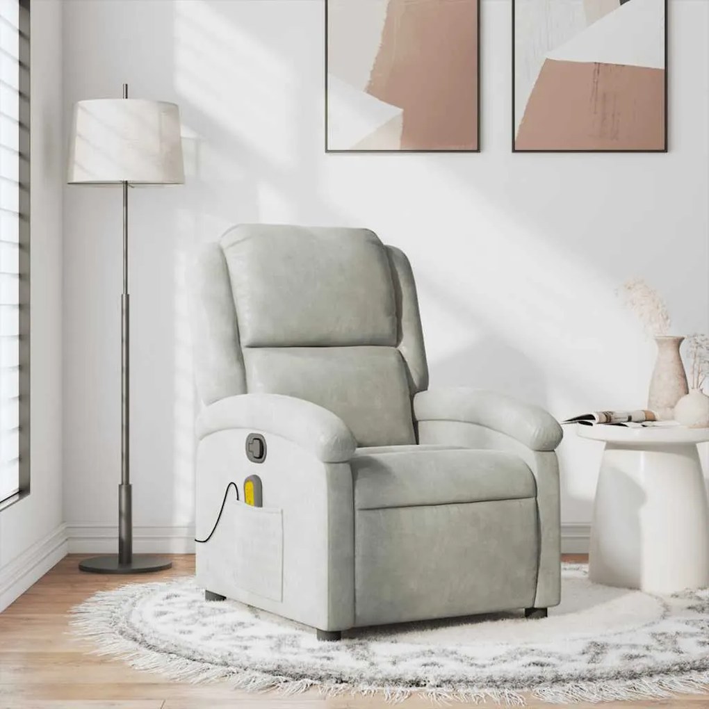 Poltrona de massagens reclinável veludo cinzento-claro
