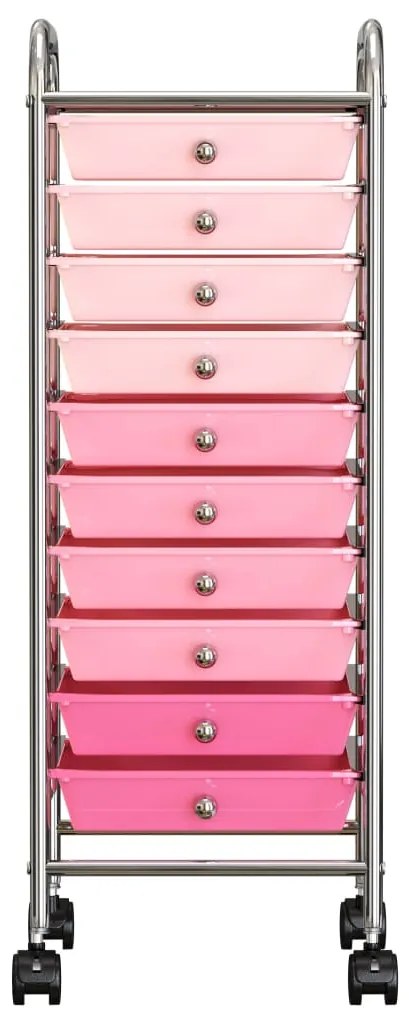 Carrinho de arrumação móvel c/ 10 gavetas plástico degradê rosa