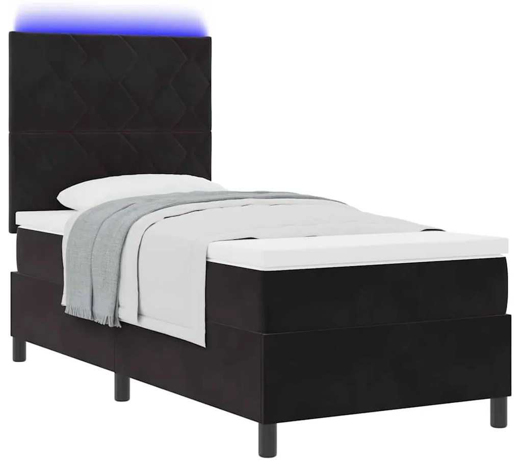 Cama Box com Colchão e LED preto 90x190 cm veludo
