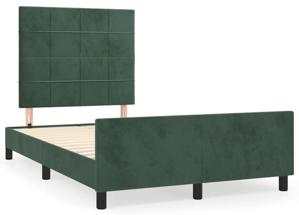 Estrutura de cama c/ cabeceira 120x200 cm veludo verde-escuro