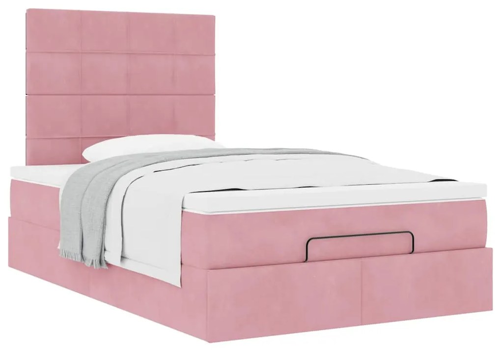 Estrutura de cama otomana com colchões 120x200 cm veludo rosa