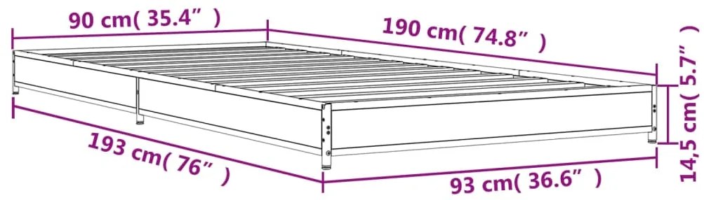 Estrutura de cama derivados de madeira e metal carvalho sonoma