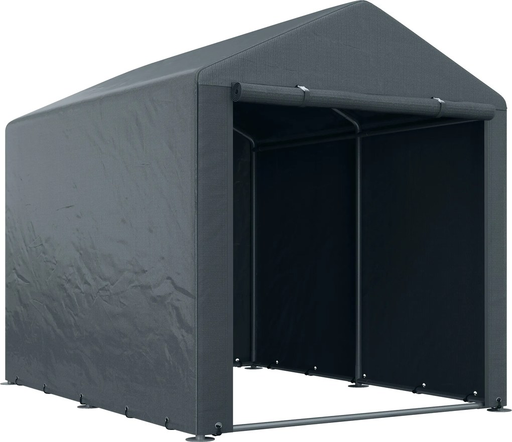 Abrigo Jardim para Ferramentas Bicicletas e Motos 1,6x2,2x1,7 cm Garagem Portátil com 2 Habitações Cinza Escuro