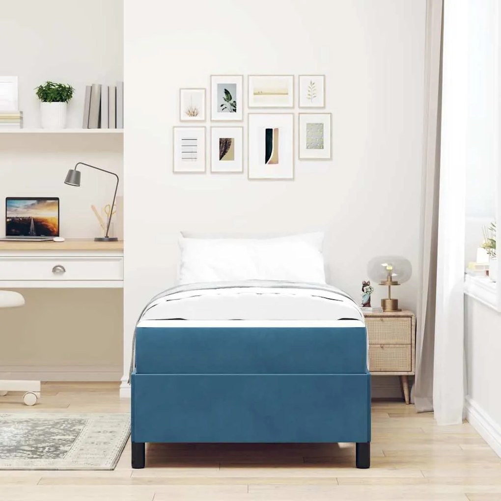 vidaXL Estrutura da Cama Azul Escuro e Branco 80 x 200 cm Veludo