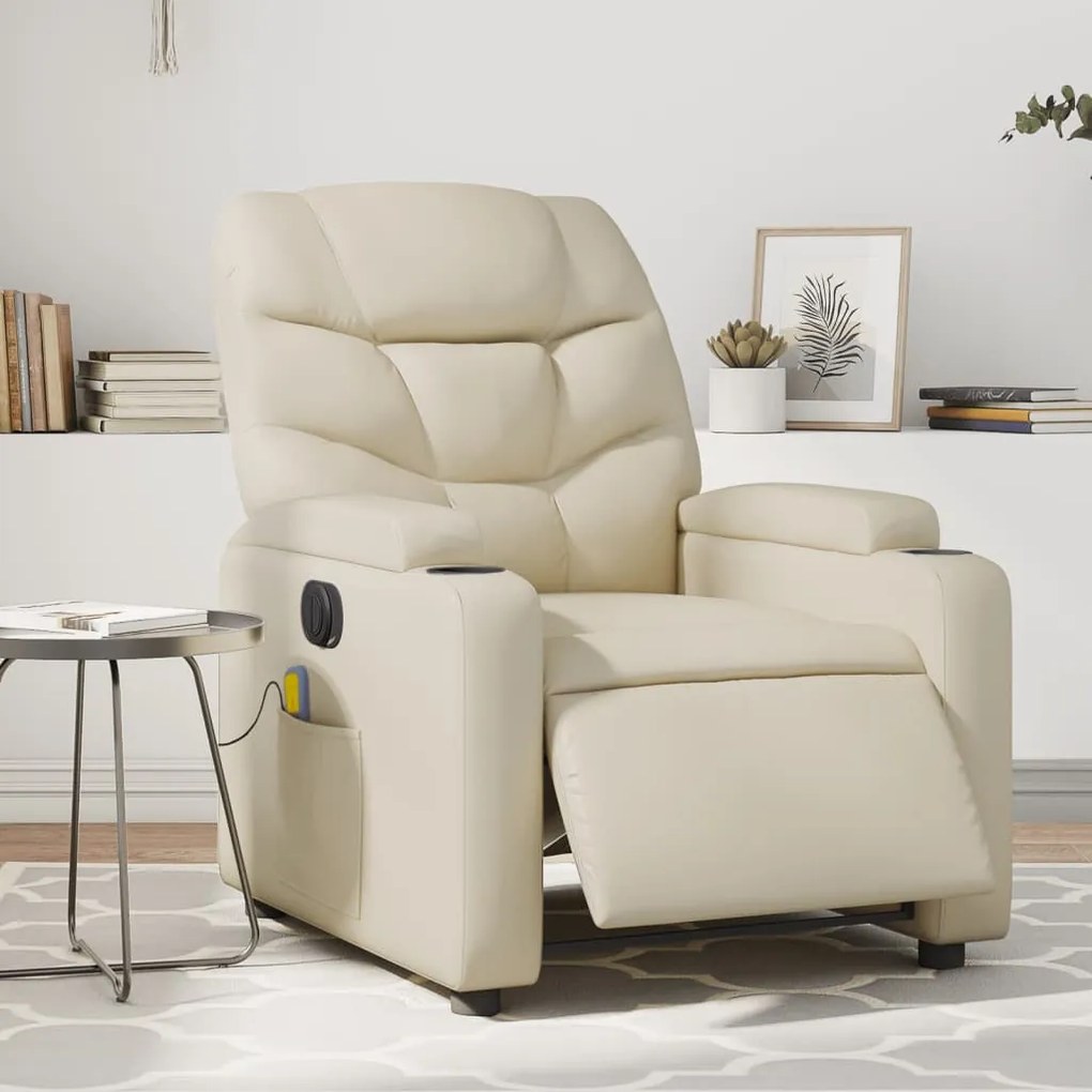 vidaXL Poltrona massagens reclinável elétrica couro artificial creme