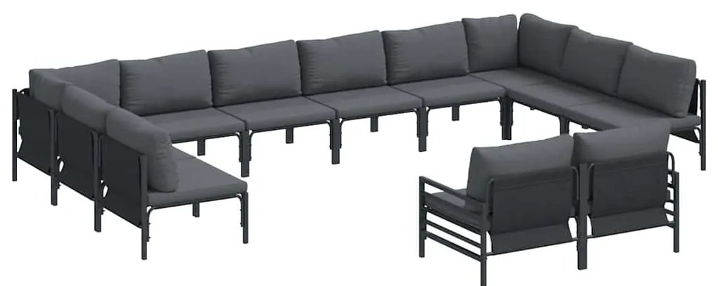 Conjunto de Sofá de Jardim 12 pcs Cinzento-escuro Aço