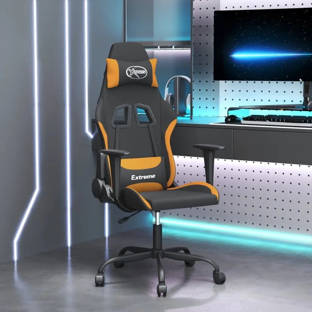 Cadeira gaming de massagens tecido preto e laranja