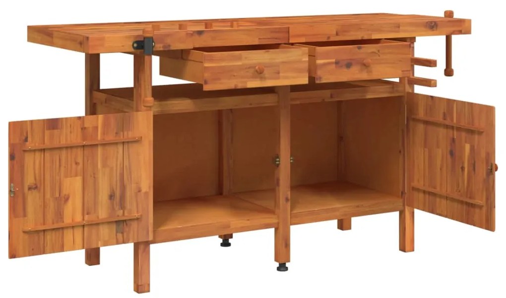 Bancada de trabalho + gavetas/tornos 162x62x83 cm acácia maciça
