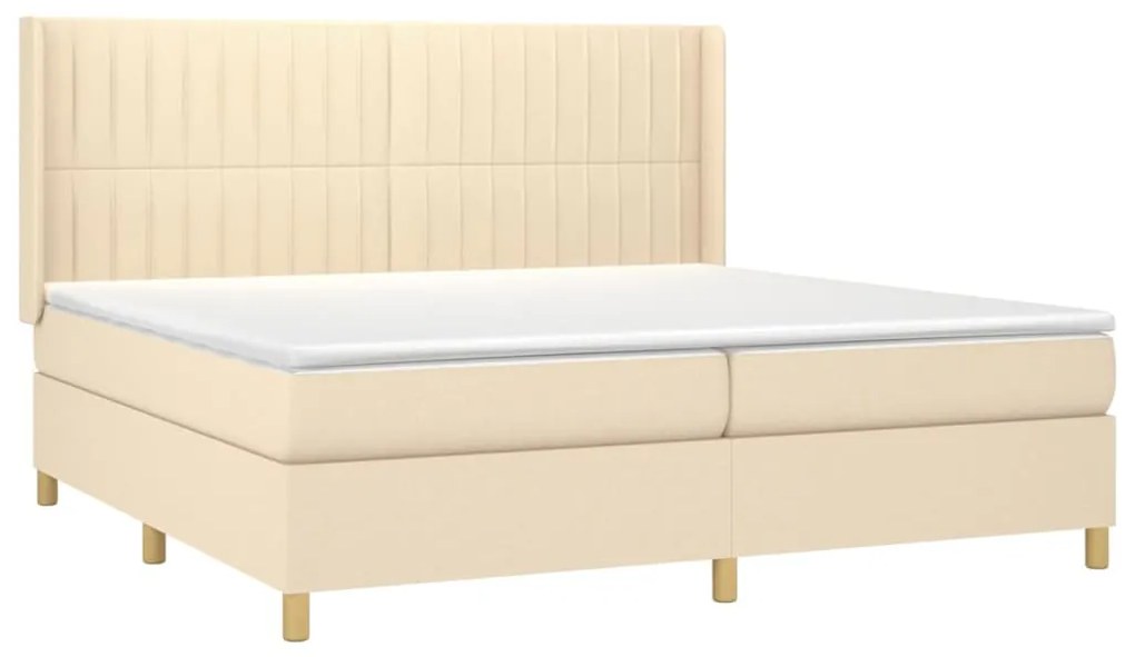 Cama box spring c/ colchão e LED 200x200 cm tecido cor creme