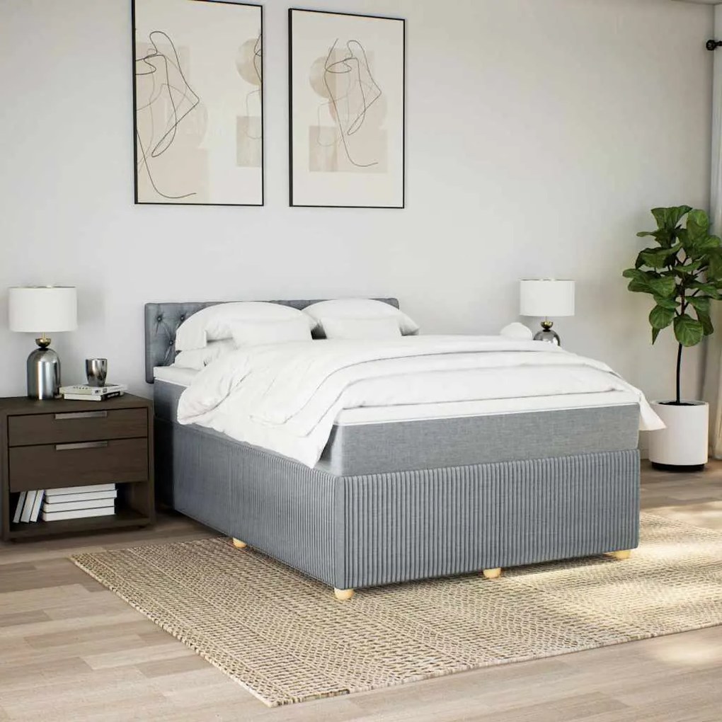 Cama com molas/colchão 160x200 cm tecido cinzento-claro