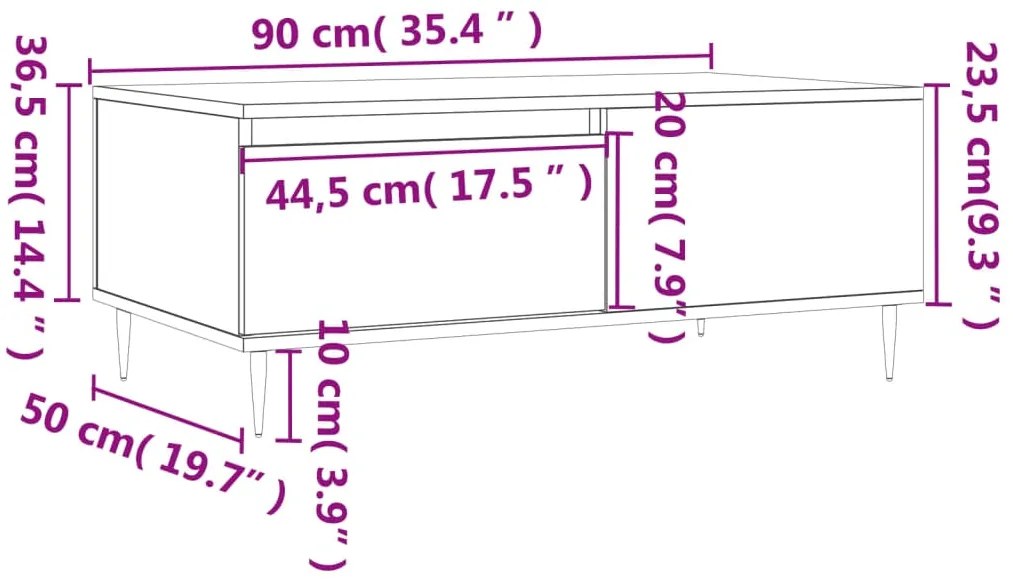 Mesa de centro 90x50x36,5 cm derivados madeira cinzento cimento