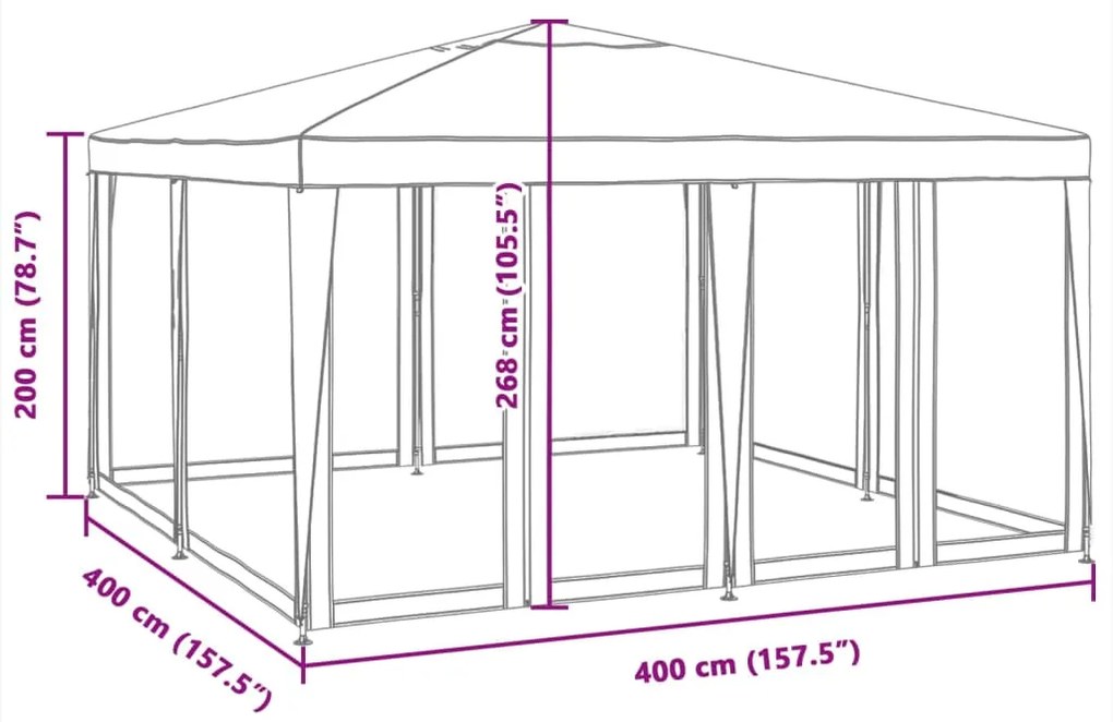 Tenda p/ festas c/ 8 paredes laterais malha 4x4 m PEAD azul
