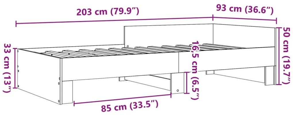 Estrutura de cama 90x200 cm derivados de madeira preto