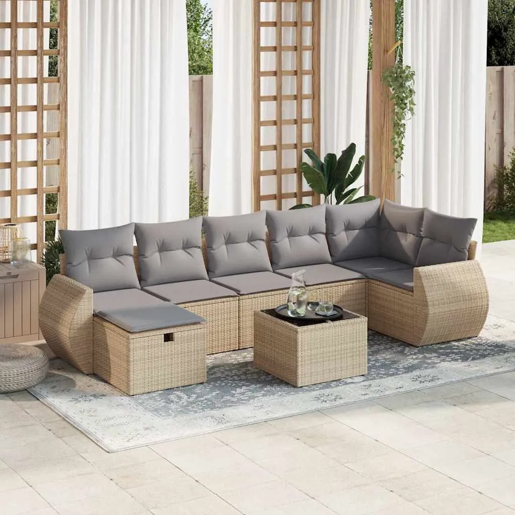 vidaXL 8 pcs conjunto de sofás p/ jardim com almofadões vime PE bege