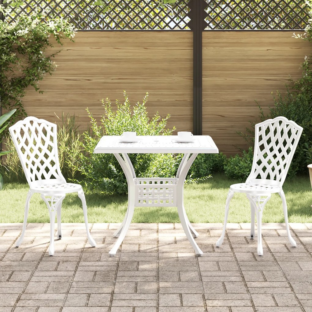 Conjunto de Bistro de Jardim 3 Peças vidaXL Branco em Alumínio Fundido