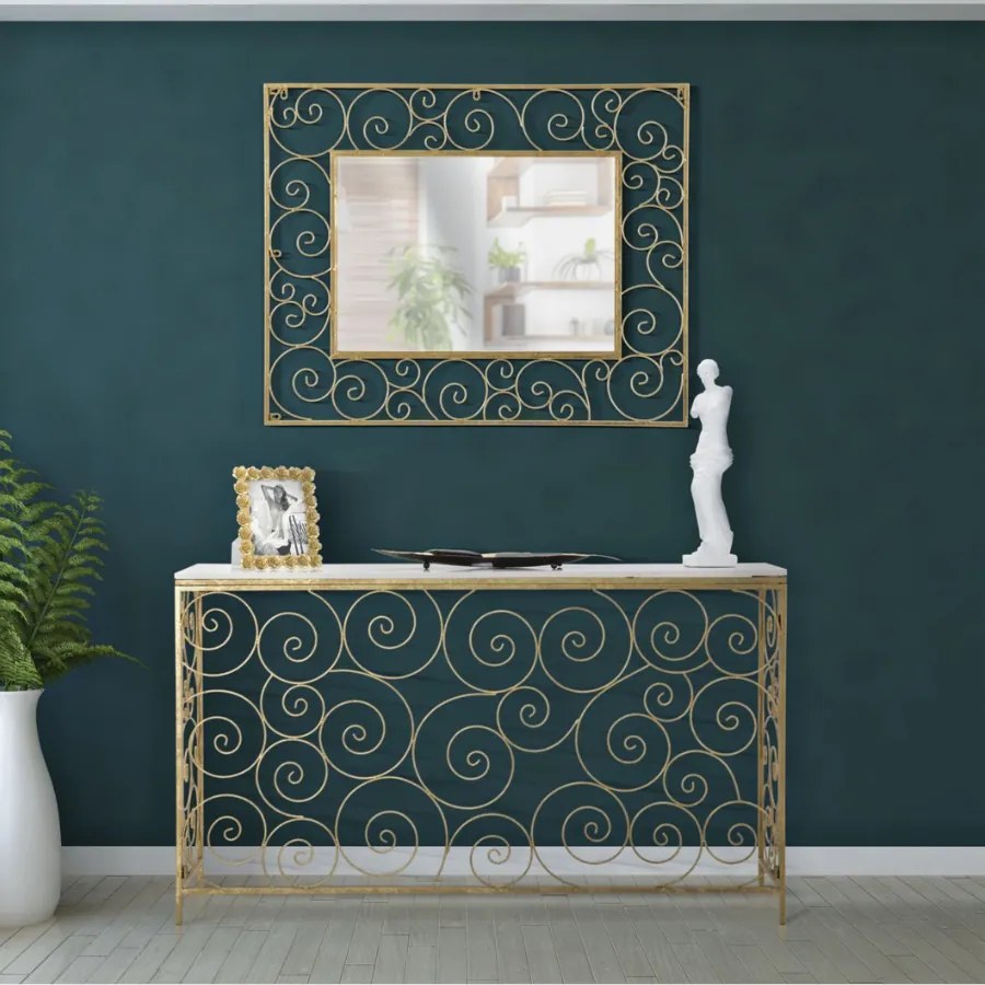 MESA CONSOLA ESPIRAL 140X36X82 CM DOURADA E BRANCA