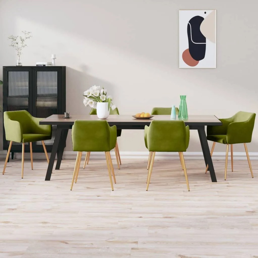 vidaXL Cadeiras de jantar 6 pcs veludo verde-claro
