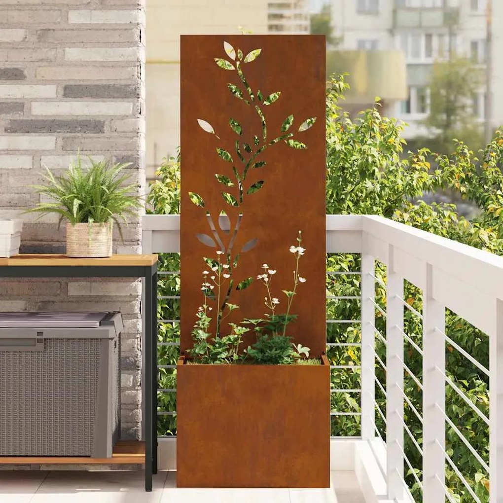 vidaXL Vaso de Jardim com Painel Decorativo Ferro Enferrujado
