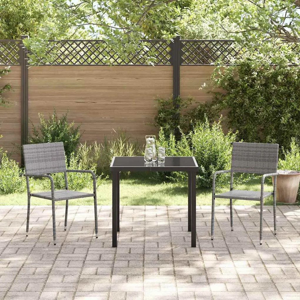 Conjunto de 3 peças de jantar de jardim em rattan sintético cinza.