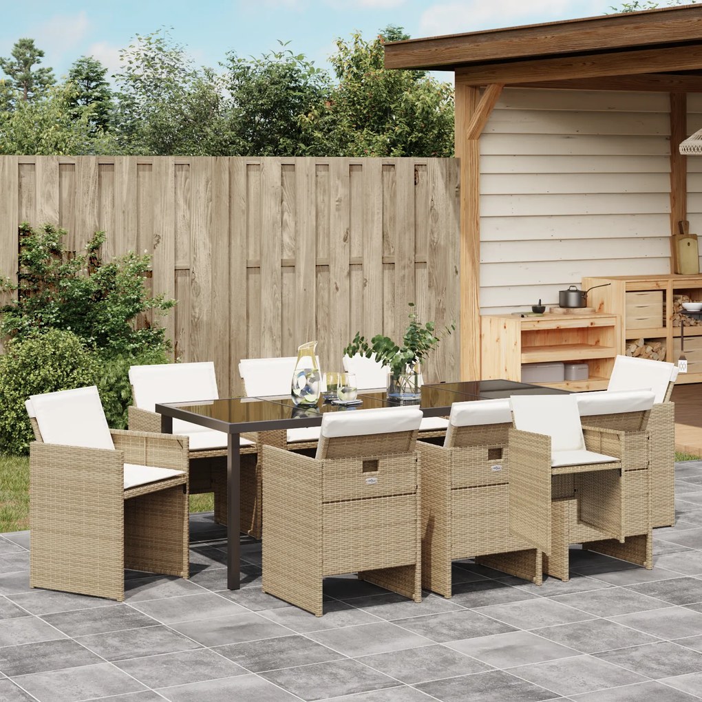 Conjunto de Jantar Garden 9 Peças com Almofadas Bege Poliéster