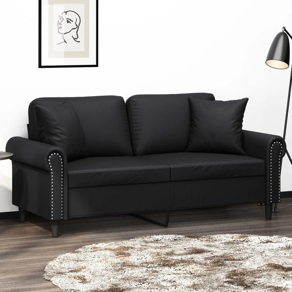 Sofá Liríus - De 2 Lugares com 2 Almofadas Decorativas - Cor Preto - E