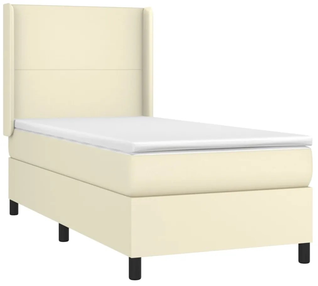 Cama box spring c/ colchão/LED 90x200 cm couro artificial creme