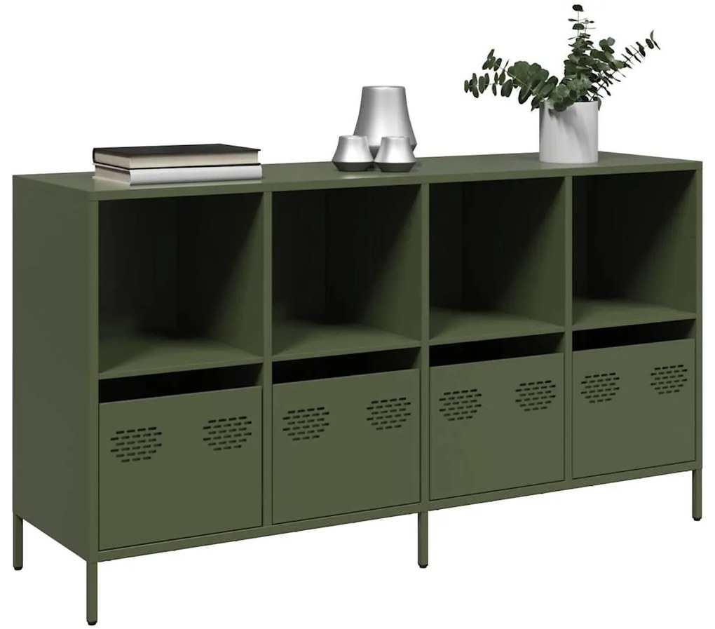 vidaXL Aparador 135x39x73,5 cm aço laminado a frio verde-azeitona