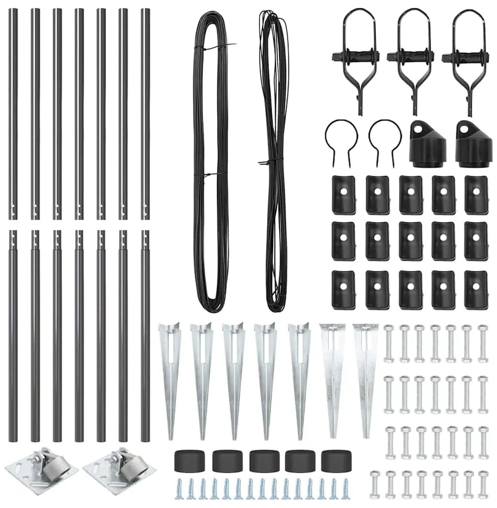 Conjunto de Postes de Cerca Manual 7 pcs Cinzeto Ø32mm 160 cm