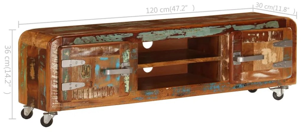 Móvel de TV 120x30x36 cm madeira recuperada maciça