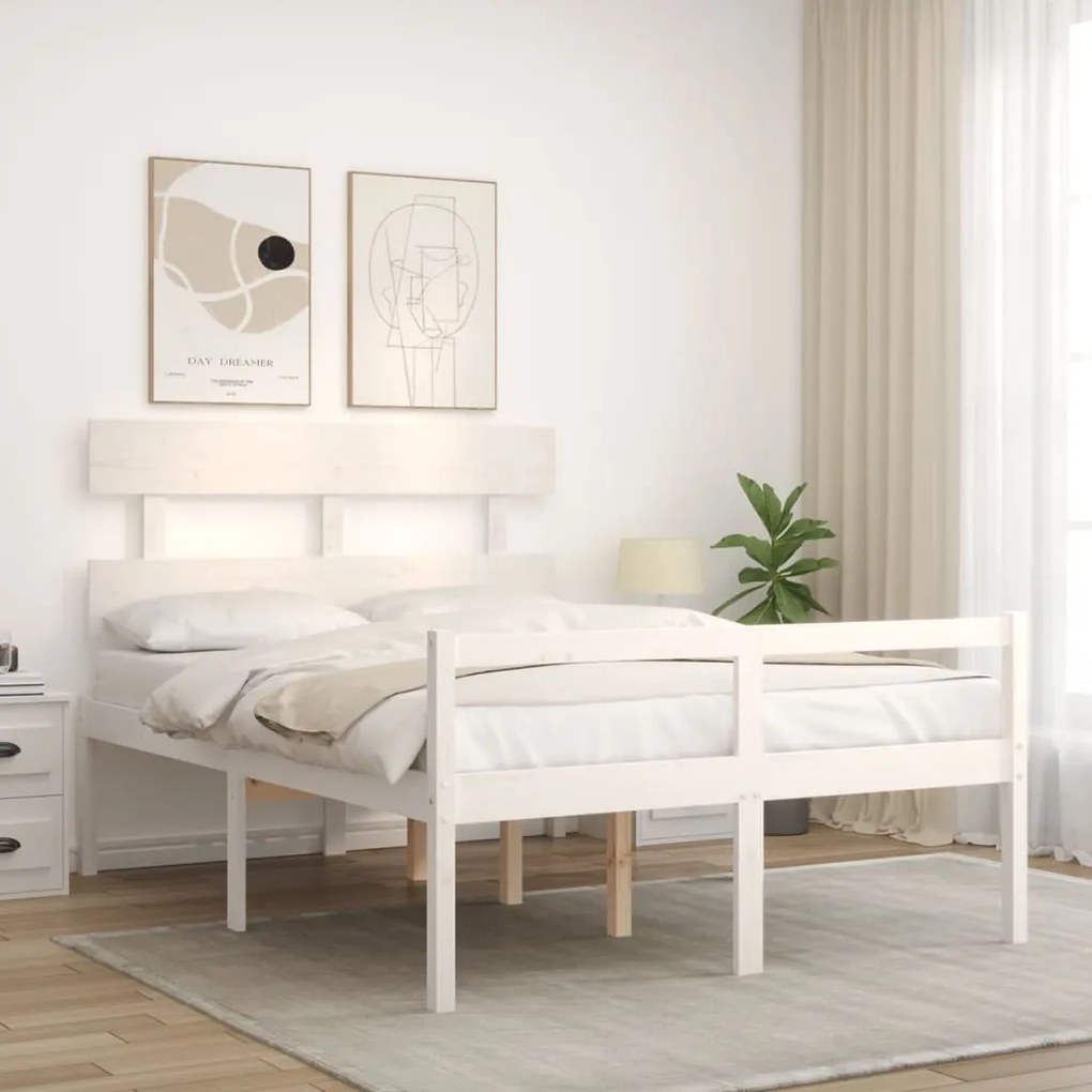 Estrutura de cama com cabeceira 120x200cm madeira maciça branco