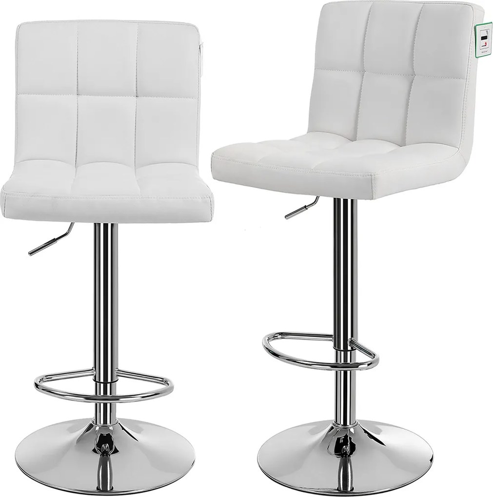 Conjunto de 2 bancos de bar 44,5 x (95-115) x 38 cm em imitação de couro branco