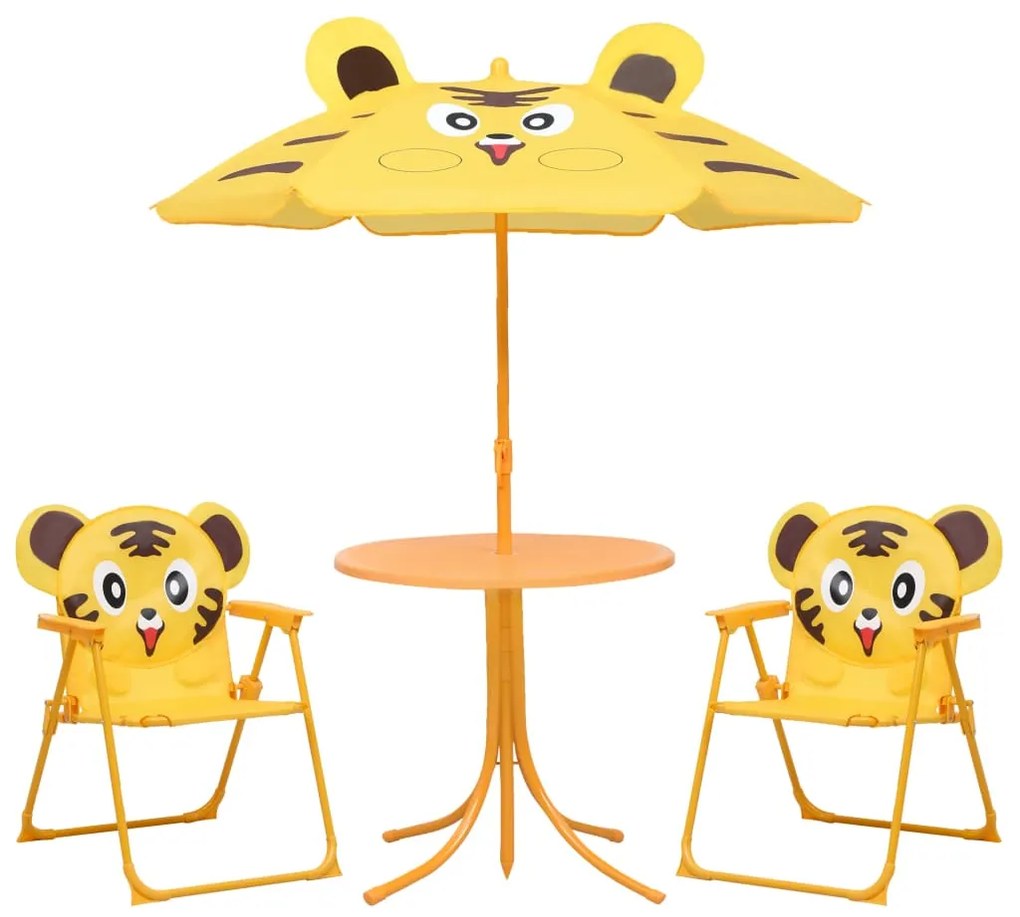 vidaXL 3 pcs conjunto bistrô de jardim infantil c/ guarda-sol amarelo