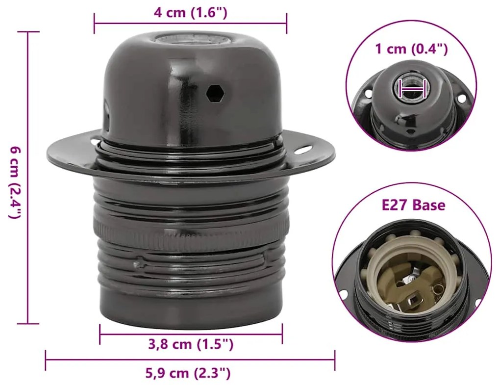Casquilhos de lâmpadas 2 pcs Preto brilhante E27