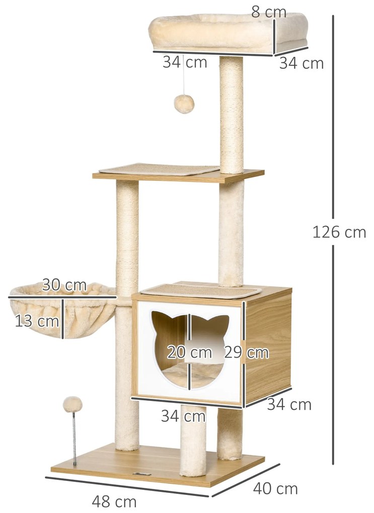 PawHut Árvore Arranhador para Gatos com Plataforma Altura 126 cm Torre