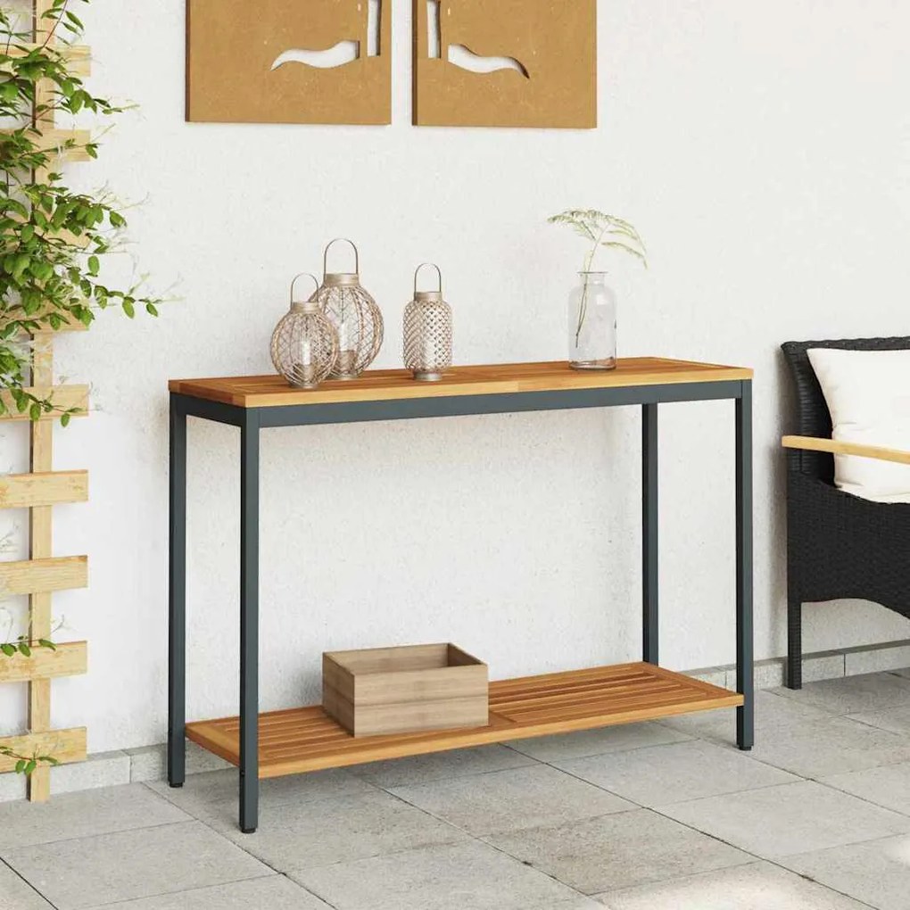 Mesa Externa Natural e Preta 35x110x75 cm em Madeira Maciça e Aço