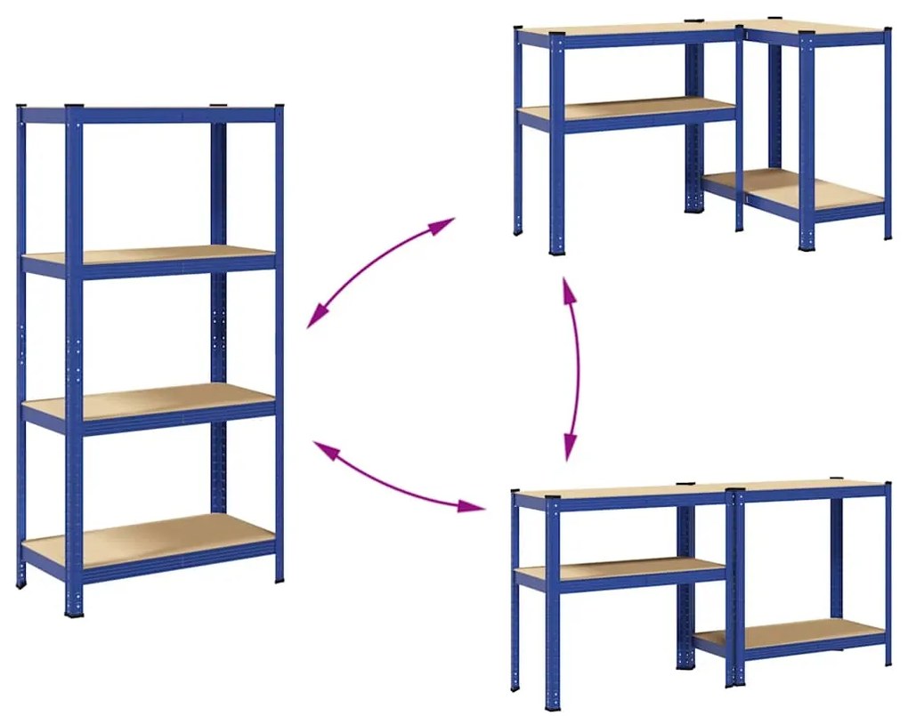 Prateleiras de armazenamento de 4 camadas 2 pcs aço azul