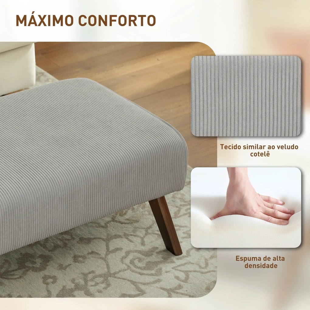 Apoio para Pés Estofado em Veludo Otomana Retangular com Assento Almofadado e Pés de Madeira 69x47x36 cm Cinzento Claro
