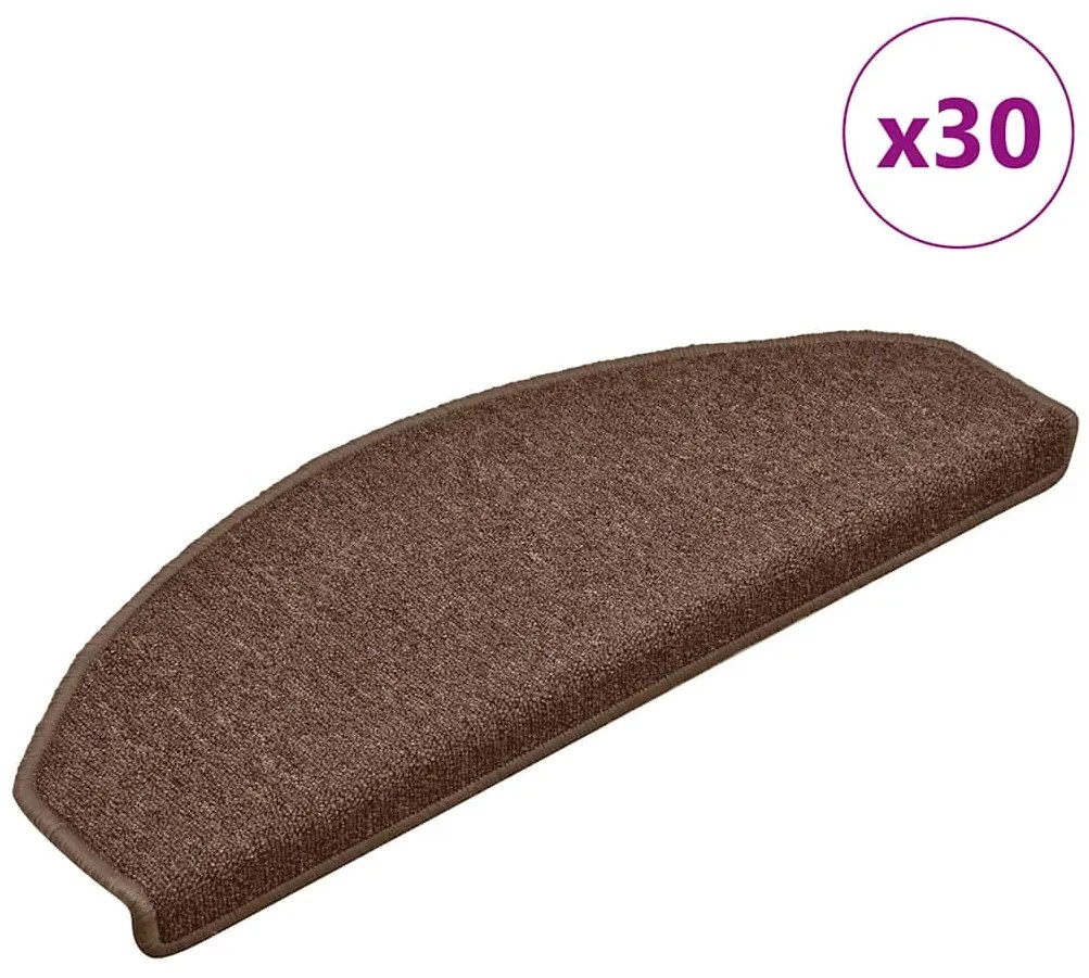 vidaXL Tapetes de escada 30 pcs 65x24x4 cm castanho