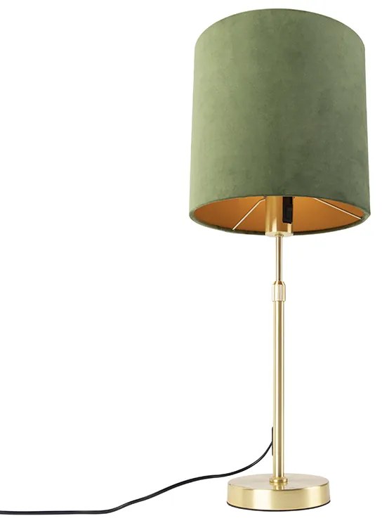 Candeeiro de mesa dourado/latão com abajur de veludo verde 25 cm - Parte Country / Rústico