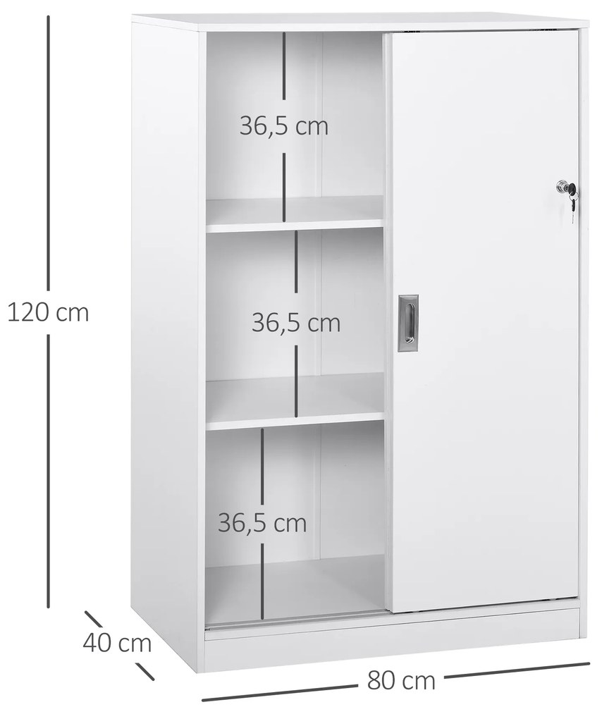 Armário de escritório com 2 portas deslizantes e 3 prateleiras 80x40x120 cm Branco