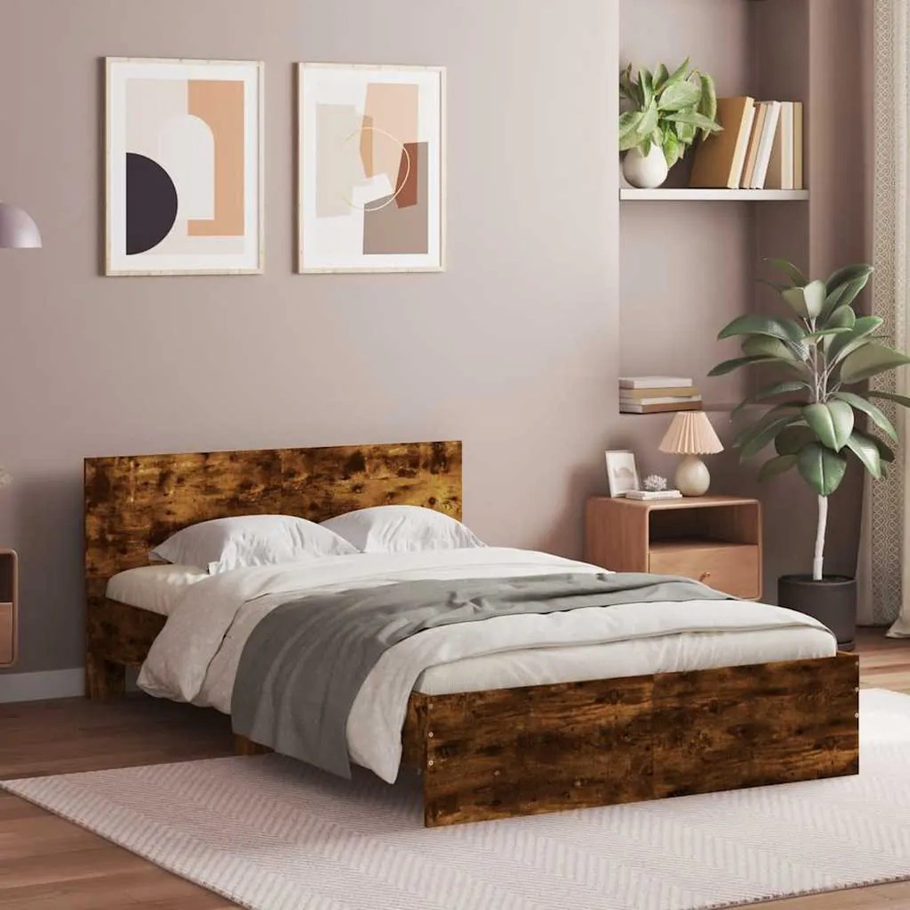 Estrutura cama c/ cabeceira/luzes LED 120x190cm carvalho fumado