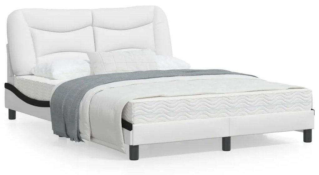 vidaXL Estrutura cama c/ luzes LED 120x200cm couro artif. branco/preto