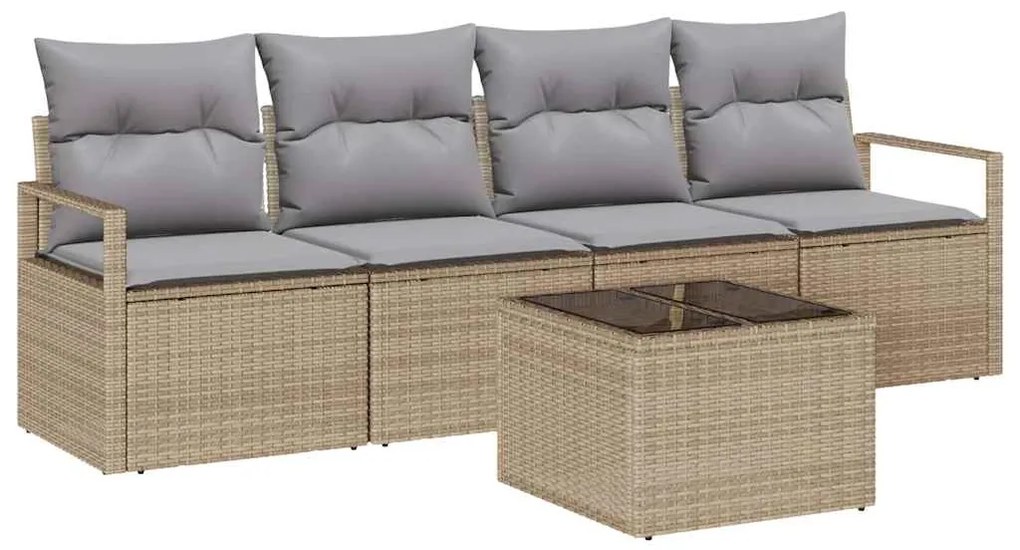 Conjunto de Sofás de Jardim vidaXL de 5 Peças com Almofadas Bege de Ra
