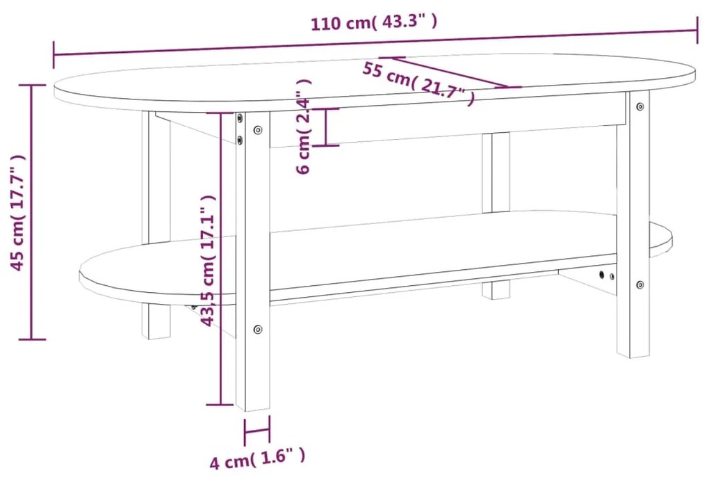 Mesa de centro 110x55x45 cm madeira de pinho maciça branco