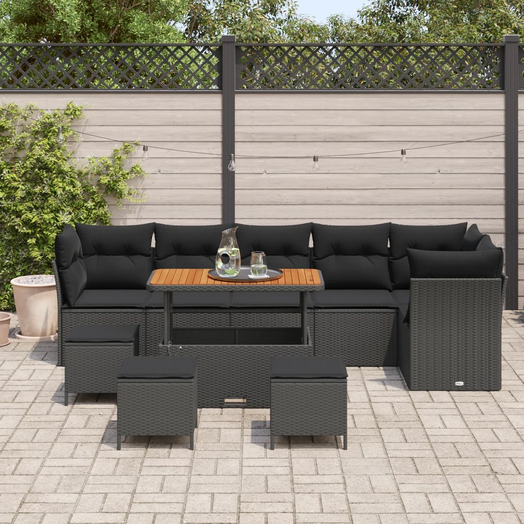 Conjunto de Sofá de Jardim vidaXL de 10 Peças com Almofadas Preto Ratt