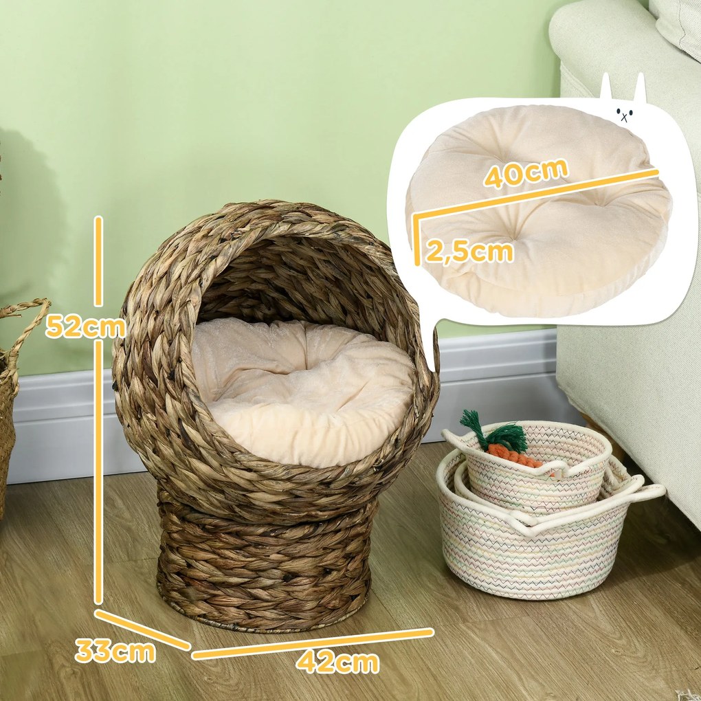 PawHut Cama para Gatos de Fibra Vegetal Caverna para Gatos Desmontável