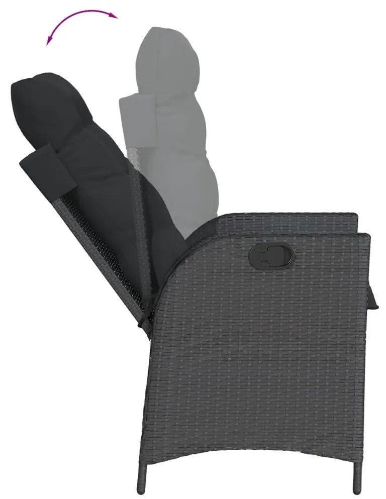 9 pcs conjunto de jantar p/ jardim c/ almofadões vime PE preto