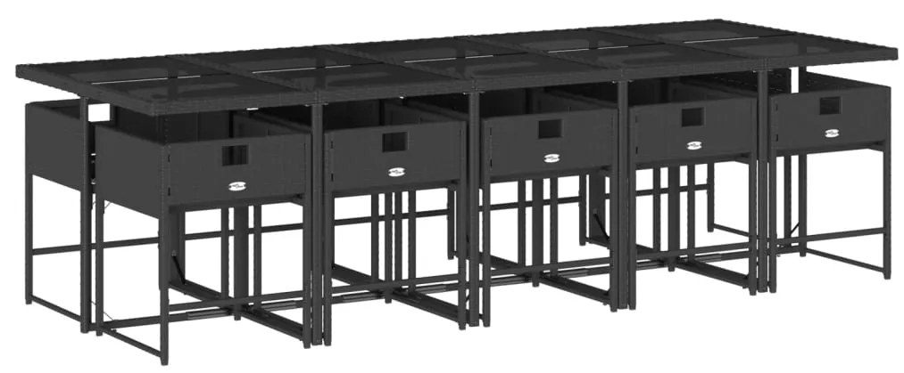 11 pcs conjunto de jantar p/ jardim c/ almofadões vime PE preto