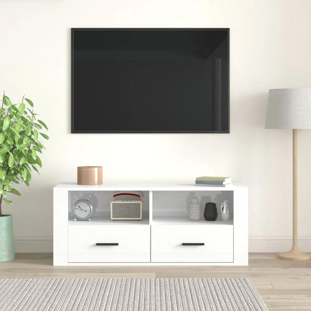 Móvel de TV 100x35x40 cm madeira processada branco brilhante