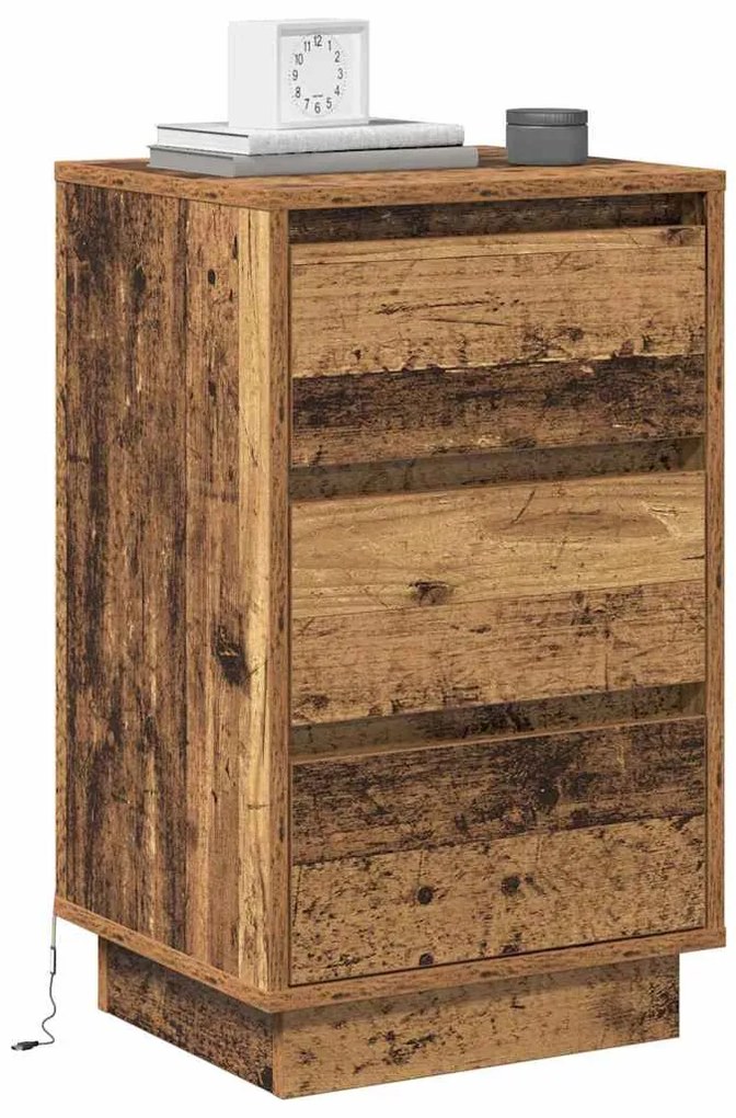 Mesa de Cabeceira com LED Madeira Velha 39x34,5x65 cm Madeira de Engen